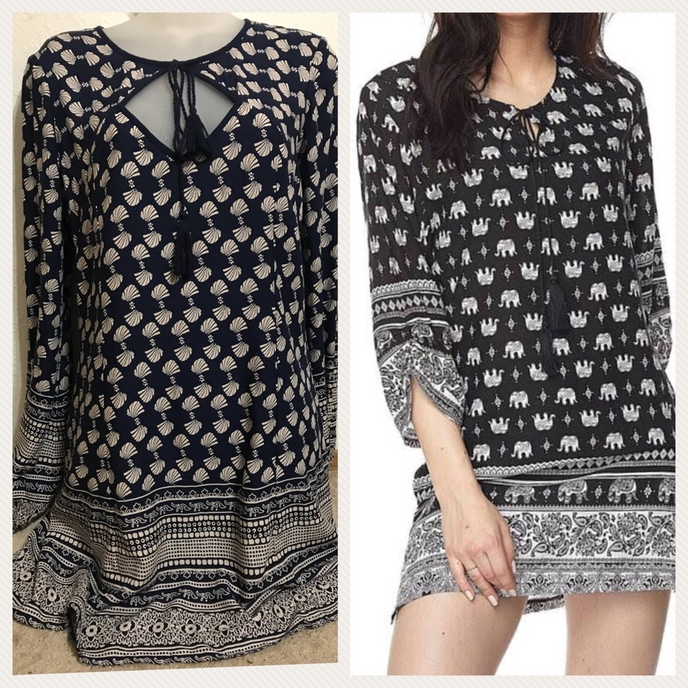 NWT. Band of Gypsies blue an sand tunic